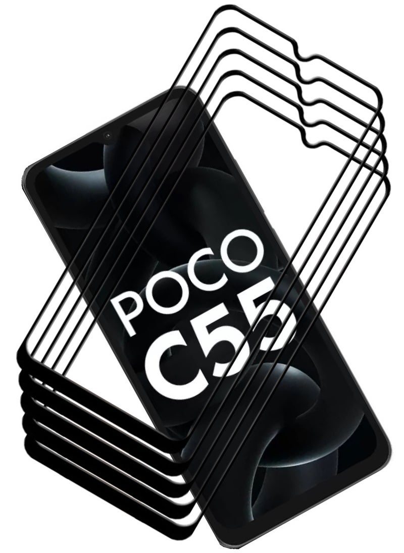 ACLIX 5 Pieces Antistatic ESD Dustproof Premium Quality High Definition Tempered Glass Screen Protector Designed For Xiaomi Poco C55 - Image 1