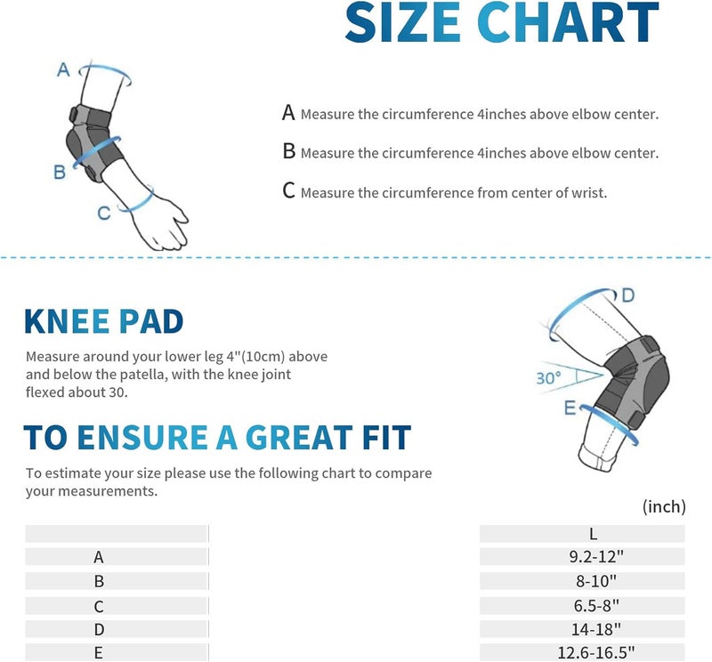 Delfino Sports Protective Gear Set Teens Adult Sports Knee Elbow Wrist Pads Protection Equipment for Bicycle Inline Skating Skateboard Cycling Balance Bike Skiing Extreme Sports (Size: L) - Image 4