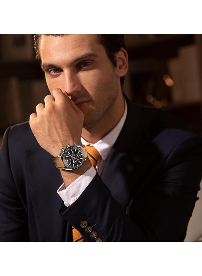 BENYAR Mens Watch Waterproof Chronograph Date Watch for Men Brown Leather Strap Quartz Movement Analog Watch Business Casual Gift for Men - Image 2