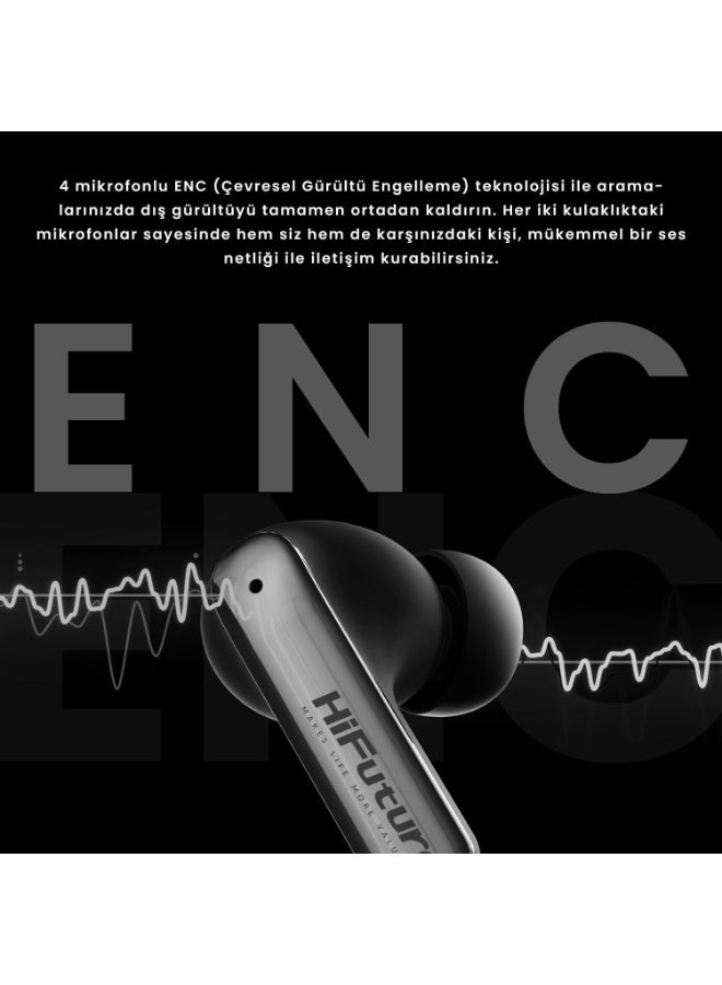 HiFuture SonicAIR Wireless Earbuds with 4-MIC Noise Reduction, 35 Hours Playtime, Comfort-Fit Design, Bluetooth 5.3, Deep Bass, Touch Controls, IPX5 Water Resistant, Type-C Fast Charging - Image 5