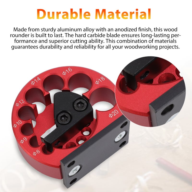 Wood Rounding Tool, Round Rod Auxiliary Tool with Carbide Blade, Round Structure Dowel Maker Jig, 8 Sizes Holes (Φ8-20mm), Electric Drill Milling Dowel Auxiliary Tool for Woodworking, Furniture Making Black - Image 3