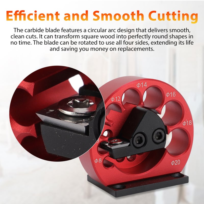 Wood Rounding Tool, Round Rod Auxiliary Tool with Carbide Blade, Round Structure Dowel Maker Jig, 8 Sizes Holes (Φ8-20mm), Electric Drill Milling Dowel Auxiliary Tool for Woodworking, Furniture Making Black - Image 5