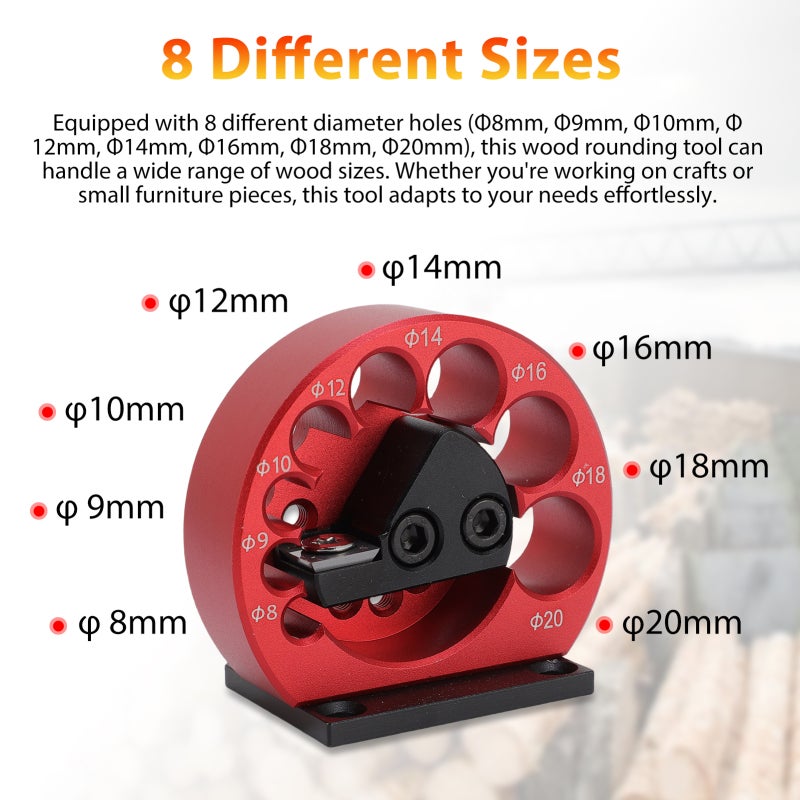 Wood Rounding Tool, Round Rod Auxiliary Tool with Carbide Blade, Round Structure Dowel Maker Jig, 8 Sizes Holes (Φ8-20mm), Electric Drill Milling Dowel Auxiliary Tool for Woodworking, Furniture Making Black - Image 4
