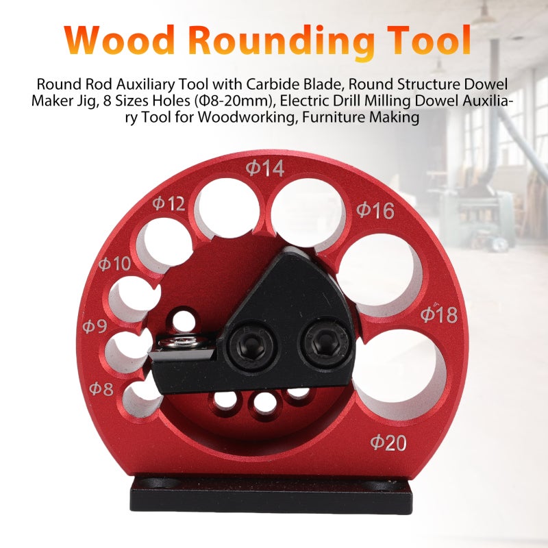 Wood Rounding Tool, Round Rod Auxiliary Tool with Carbide Blade, Round Structure Dowel Maker Jig, 8 Sizes Holes (Φ8-20mm), Electric Drill Milling Dowel Auxiliary Tool for Woodworking, Furniture Making Black - Image 2