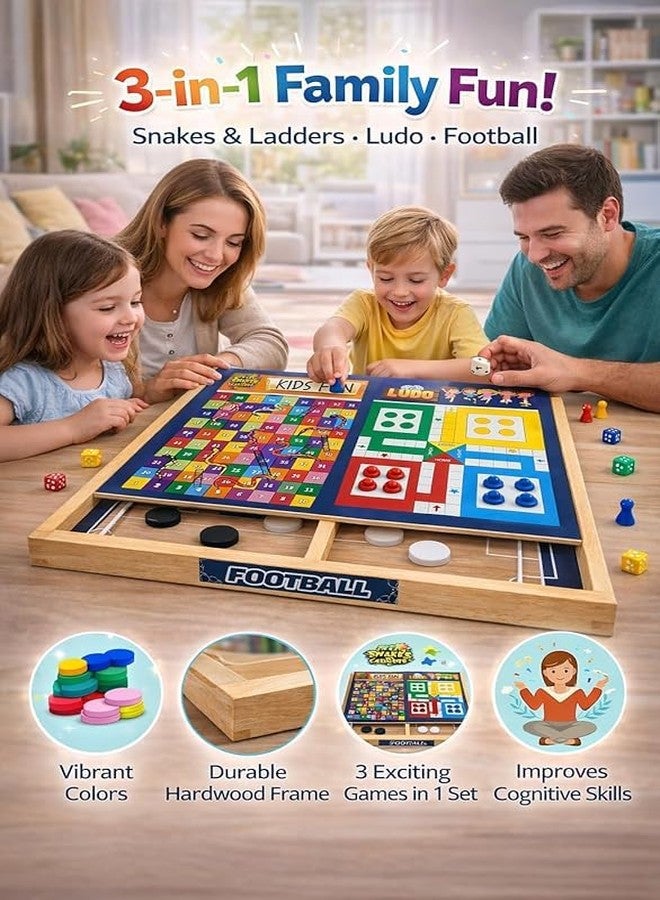 SAJEEVA 3-in-1 Wooden Board Game: Sling Puck, Ludo & Snakes and Ladders - Double-Sided Fast Finger String Hockey Game for Kids & Adults - Portable Family Party Game & Birthday Gift for Indoor Entertainment - Image 5