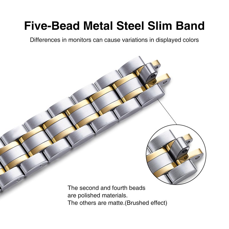 STIROLL Thin Replacement Band Compatible for Apple Watch 38mm 40mm 41mm 42mm(Series 11 10), Stainless Steel Metal Wristband Women Men for iWatch Ultra SE Series 9 8 7 6 5 4 3 2 1, Silver Gold - Image 2