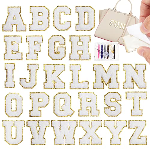 NICEVINYL Self-Adhesive Chenille Letters Patches: 26PCS White Letter Patches Stickers Varsity Letter Patches Stick on Backpacks Hats Repair Preppy Patch - Image 1