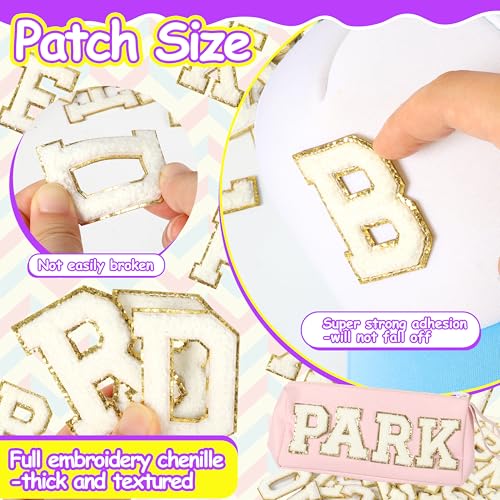 NICEVINYL Self-Adhesive Chenille Letters Patches: 26PCS White Letter Patches Stickers Varsity Letter Patches Stick on Backpacks Hats Repair Preppy Patch - Image 3