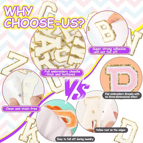 NICEVINYL Self-Adhesive Chenille Letters Patches: 26PCS White Letter Patches Stickers Varsity Letter Patches Stick on Backpacks Hats Repair Preppy Patch - Image 5