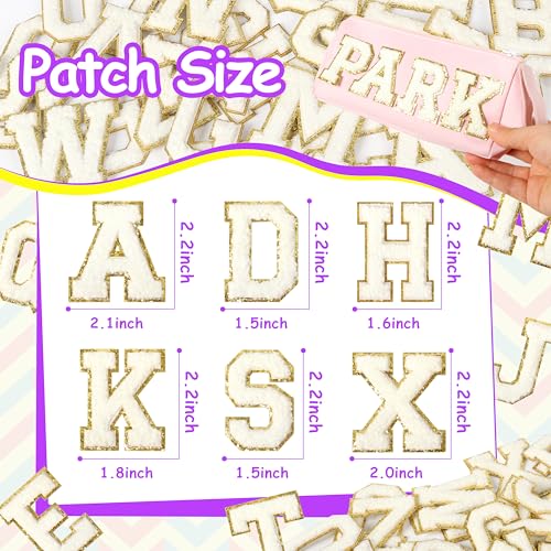 NICEVINYL Self-Adhesive Chenille Letters Patches: 26PCS White Letter Patches Stickers Varsity Letter Patches Stick on Backpacks Hats Repair Preppy Patch - Image 2
