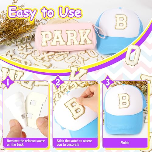 NICEVINYL Self-Adhesive Chenille Letters Patches: 26PCS White Letter Patches Stickers Varsity Letter Patches Stick on Backpacks Hats Repair Preppy Patch - Image 4