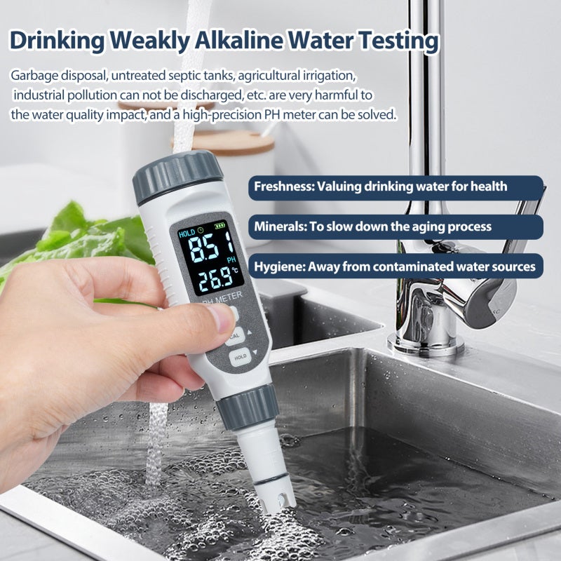 Ph Meter: Grey, Ip65 Waterproof, Over-Range Alarm - Lcd Hd Color Display, Portable Ph Tester For Drinking Water, Agricultural Irrigation & Industrial Water Testing - Image 2