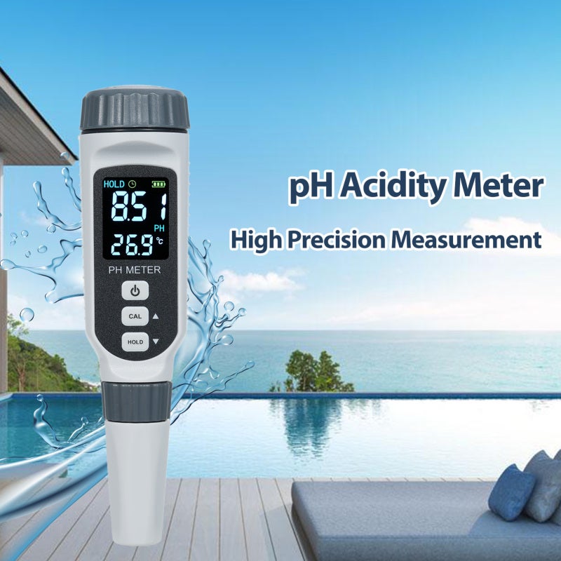 Ph Meter: Grey, Ip65 Waterproof, Over-Range Alarm - Lcd Hd Color Display, Portable Ph Tester For Drinking Water, Agricultural Irrigation & Industrial Water Testing - Image 4
