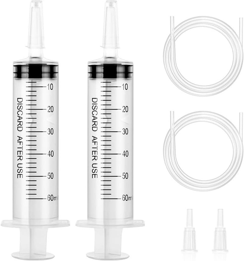 OFFCUP Plastic Syringe, 2 Pieces 60 ml Syringes Without Needle, Reusable Plastic Syringes, Syringe Dosing Machine for Feeding Small Pets, Artistic Painting, Glue Applicator - Image 1