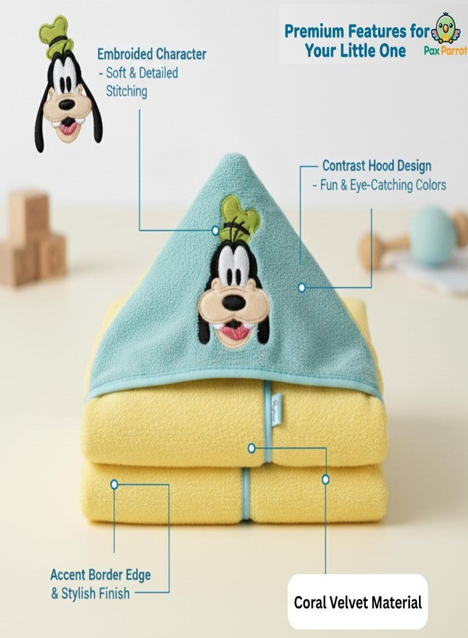 PAX PARROT Ultra-Soft Baby Hooded Towel – Coral Velvet Wrap Your Little One in Softness and Joy, Hypoallergenic & Super Absorbent Bath Wrap for Newborns & Toddlers |Cute Animal Design(0–5 Years)(Yellow&BLue) - Image 5