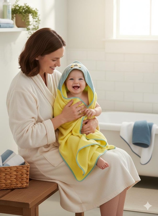 PAX PARROT Ultra-Soft Baby Hooded Towel – Coral Velvet Wrap Your Little One in Softness and Joy, Hypoallergenic & Super Absorbent Bath Wrap for Newborns & Toddlers |Cute Animal Design(0–5 Years)(Yellow&BLue) - Image 2