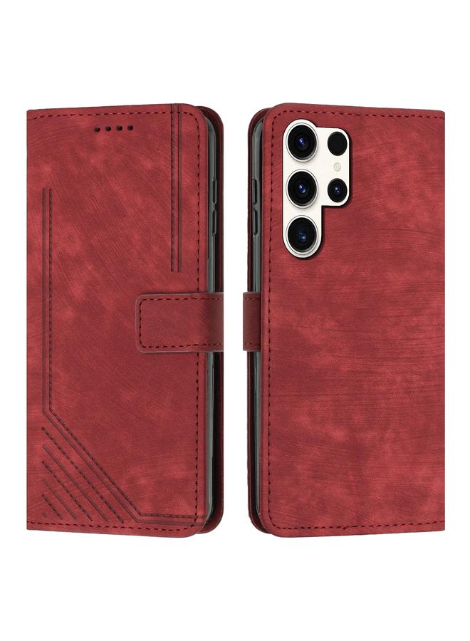 S-TOP Case For Samsung Galaxy S25 Ultra 5G Skin Feel Stripe Pattern Leather Phone Case with Long Lanyard - Image 1