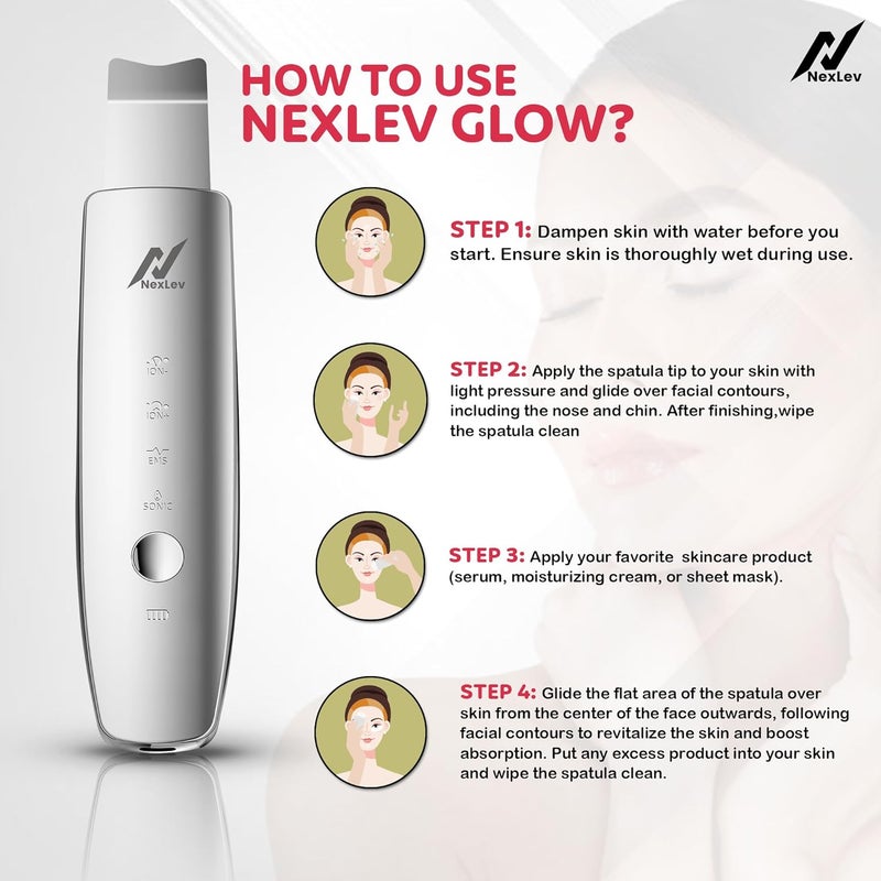 Nexlev Skin ScrubberRed  Blue LED TherapyUltrasonic EMS  Ionic ModesBlackheads  Acne Control Deep Cleansing Skin LiftingDermatologist Approved2 Silicone Cleaner CapsType CElixir Pro LE03 - Image 4