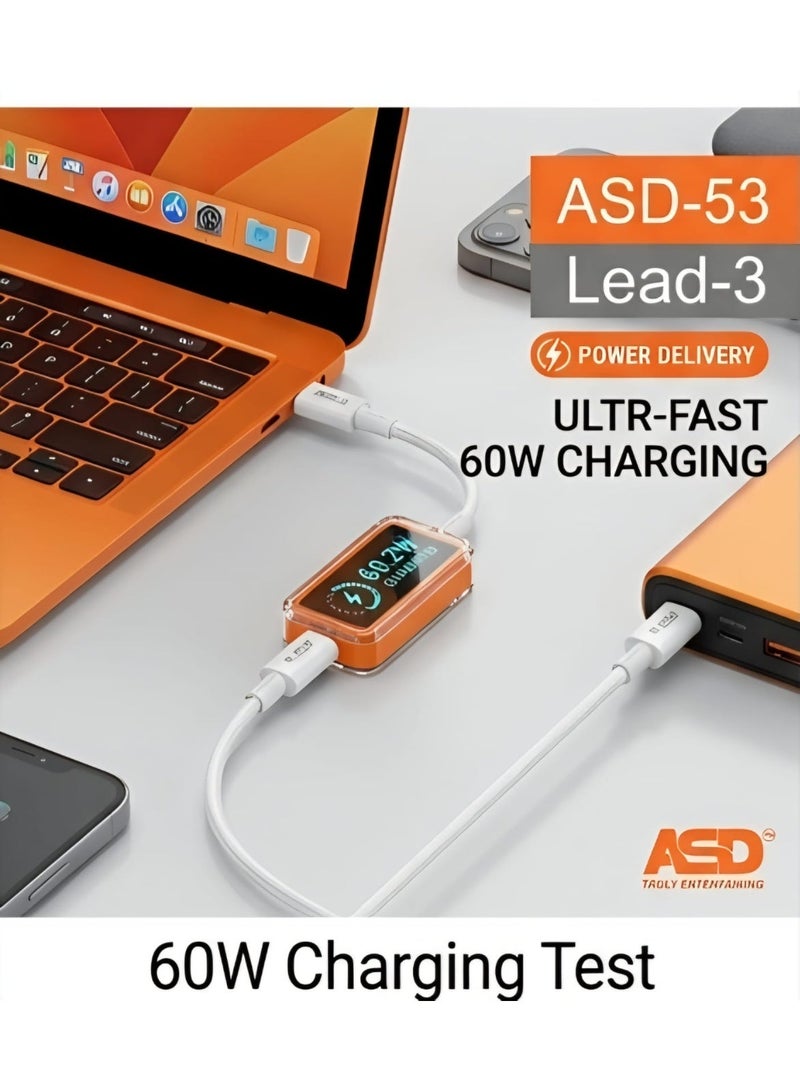 ASD-53 USB-C to USB-C Cable, 60W PD Fast Charging, 1 Meter Data & Charging Cable, Durable Type-C Cable - Image 2