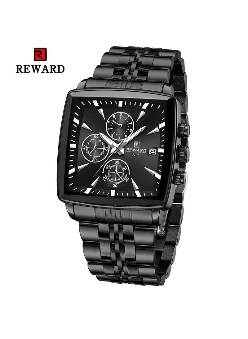 REWARD Quartz Mens Watch, Waterproof Luminous Sport Watch, Comfortable Stainless Steel Chronograph Wristwatch, Lightweight And Durable Business Watch, (1pc, Black) - Image 1