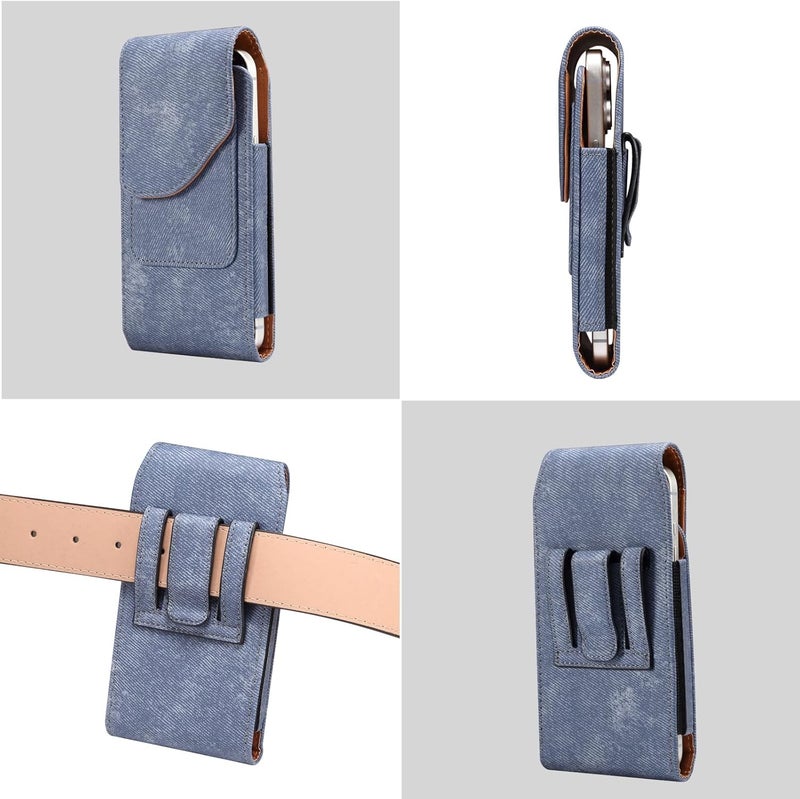 Phone Holster Holster Compatible with iPhone 16E,16 15 14 13 12 11 Pro,XR,Premium Leather Pouch with Belt Clip Phone Case Compatible with Galaxy S25 S24 S23 S22 S21 Case Cover(Blue) - Image 3
