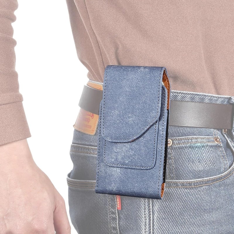 Phone Holster Holster Compatible with iPhone 16E,16 15 14 13 12 11 Pro,XR,Premium Leather Pouch with Belt Clip Phone Case Compatible with Galaxy S25 S24 S23 S22 S21 Case Cover(Blue) - Image 1