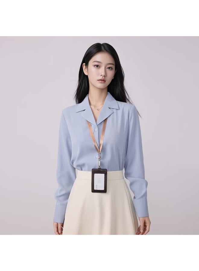 Teluoman Light Blue Chiffon Women's Long Sleeve Shirt Professional Workwear Commuting Formal Interview Slim Casual Blouse - Image 4