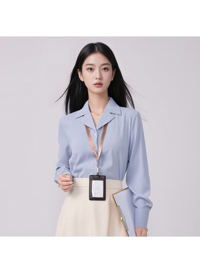 Teluoman Light Blue Chiffon Women's Long Sleeve Shirt Professional Workwear Commuting Formal Interview Slim Casual Blouse - Image 1