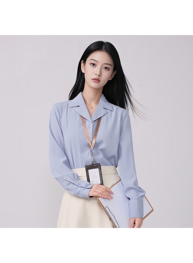 Teluoman Light Blue Chiffon Women's Long Sleeve Shirt Professional Workwear Commuting Formal Interview Slim Casual Blouse - Image 2