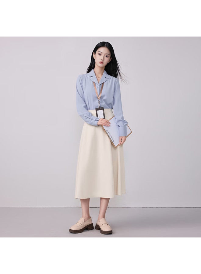 Teluoman Light Blue Chiffon Women's Long Sleeve Shirt Professional Workwear Commuting Formal Interview Slim Casual Blouse - Image 3