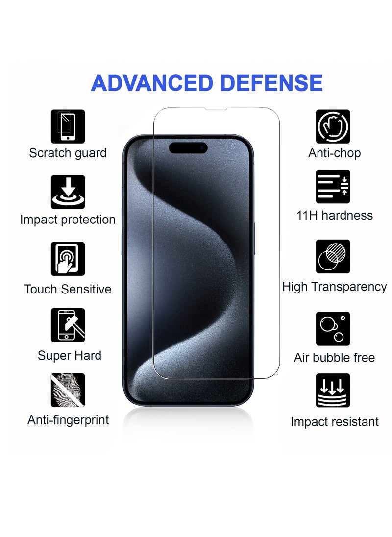 PRIMEEIGHT - [ 3 PCS ] iPhone 15 Pro Screen Protector 6.1 Inch Display Ultra Thin 9H Hardness Tempered Glass iPhone 15 Pro Easy to Install HD Clear Screen Protector - Image 1