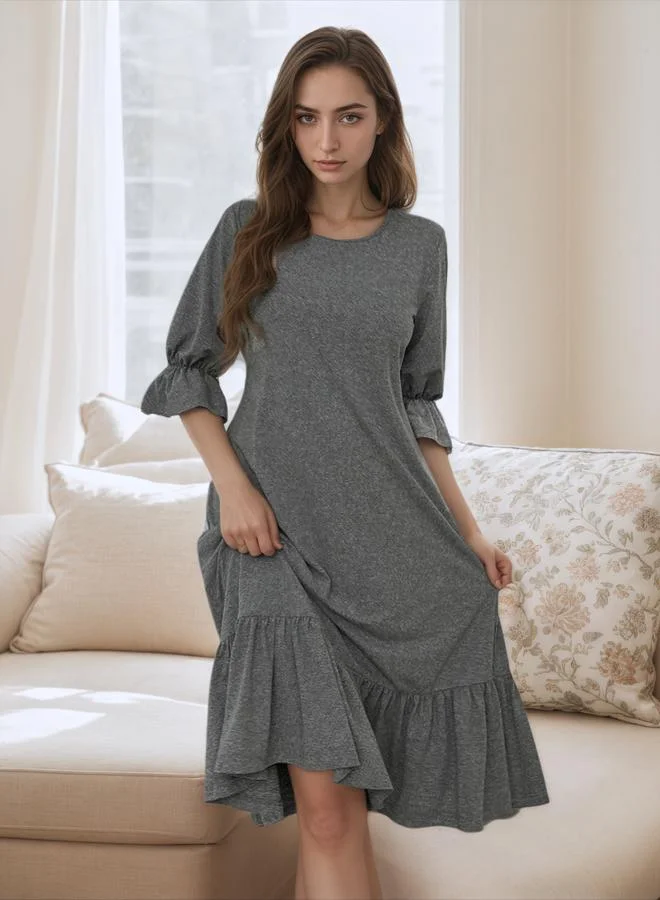 Take Two Take Two Women Solid Ruffle Hem Round Neck Nightdress