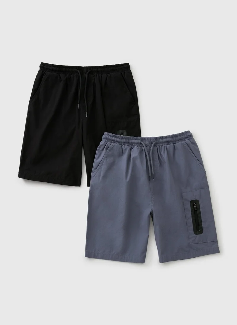 Matalan 2 Pack Boys Blue & Black Woven Zip Shorts