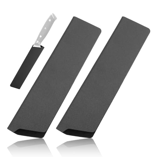 Ranjaner 2Pcs Knife Edge Guards, 6-8 inch Chef's Knife Sheath, ABS Universal Knife Cover Knife Blade Protectors, Gentle Non-Scratch Felt Lining Kitchen Knives Sheath, Black - Image 1