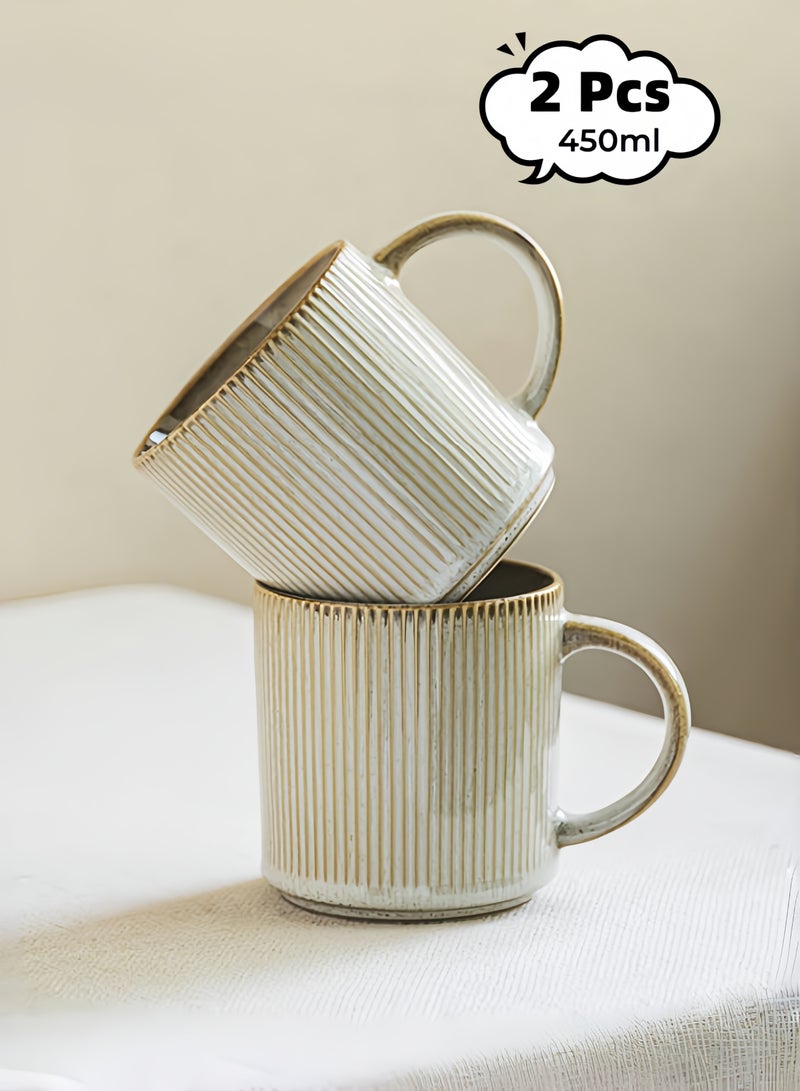 nihao Vintage Mug 450ML Porcelain Coffee Mugs Set of 2,Tumbler, Large Ceramic Mugs Set with Handles for Man and Wife, Dad, Mom, Friend, Modern Coffee Cups for Tea, Latte, Cappuccino, Cocoa, Dishwasher&Microwave Safe - Image 1