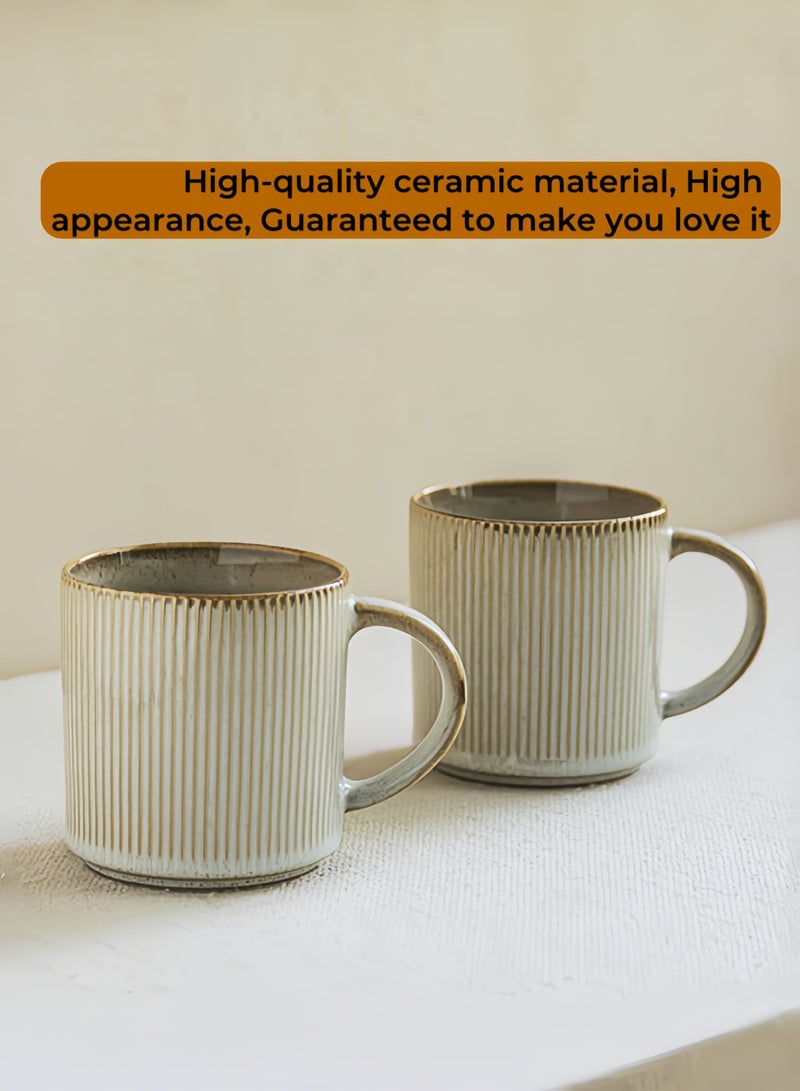 nihao Vintage Mug 450ML Porcelain Coffee Mugs Set of 2,Tumbler, Large Ceramic Mugs Set with Handles for Man and Wife, Dad, Mom, Friend, Modern Coffee Cups for Tea, Latte, Cappuccino, Cocoa, Dishwasher&Microwave Safe - Image 3