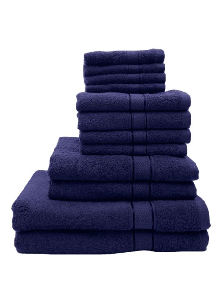 BYFT Daffodil (Navy Blue) 100% Cotton Premium Bath Linen Set (4 Face, 4 Hand, 2 Adult Bath, 2 Kids Bath Towel, 2 Adult Bathrobe and 2, 6yr Kids Bathrobe) Family Pack  - Image 1