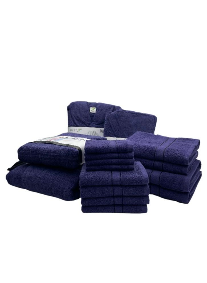 BYFT Daffodil (Navy Blue) 100% Cotton Premium Bath Linen Set (4 Face, 4 Hand, 2 Adult Bath, 2 Kids Bath Towel, 2 Adult Bathrobe and 2, 6yr Kids Bathrobe) Family Pack  - Image 2