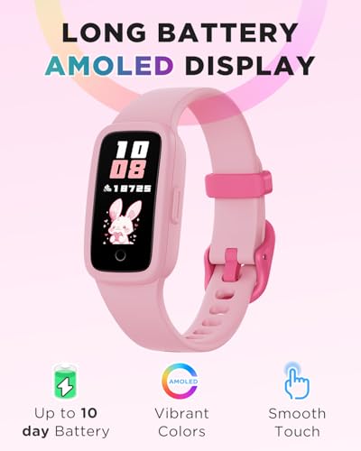 BIGGERFIVE Vigor 3 Kids Fitness Tracker Watch AMOLED Screen No App No Phone Needed 3ATM Waterproof Heart Rate and Sleep Monitor Pedometer Watch Sports Step Counter for Girls Ages 515 Pink - Image 3