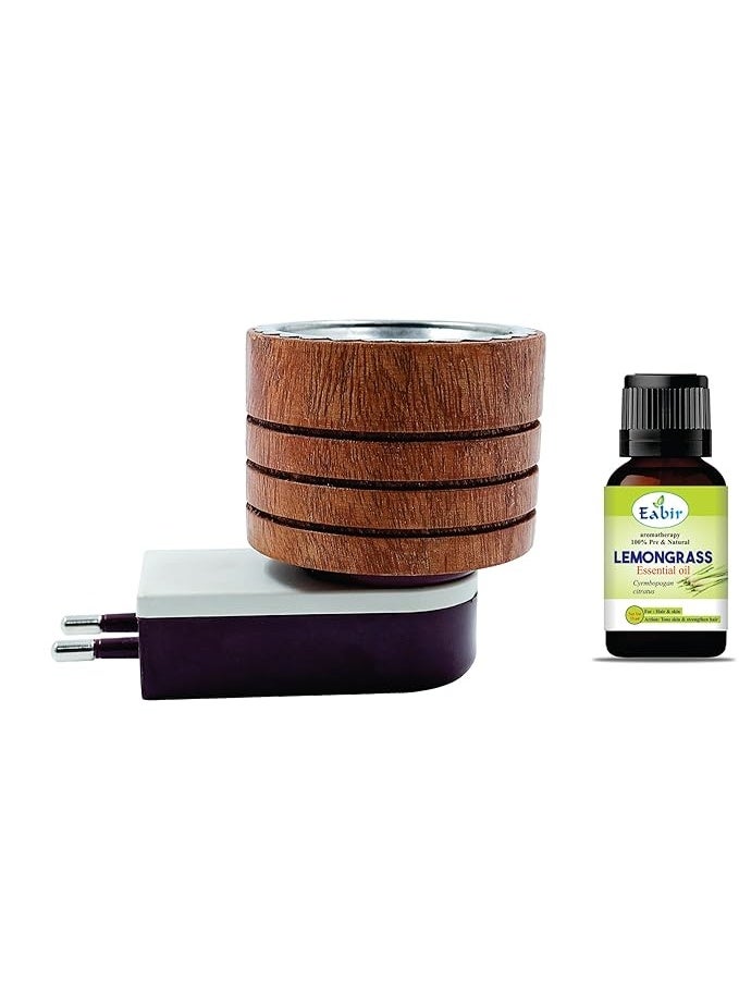 Eabir Mayukh Multipurpose Direct Plug in Mini Magic Wooden Electric Incense Burner | Kapoor Dani Camphor Burner | Essential Oil Diffuser | Aroma Diffuse (Antique + Lemongrass Oil) - Image 1