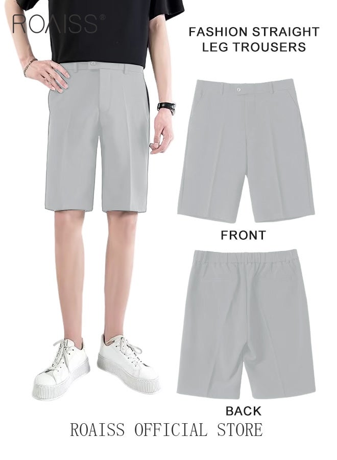 roaiss Men's Suit Shorts - Casual Sports Suit Shorts Straight Tube Lightweight Breathable Soft Shorts with Buttons - Image 2