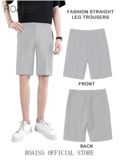 roaiss Men's Suit Shorts - Casual Sports Suit Shorts Straight Tube Lightweight Breathable Soft Shorts with Buttons  - Image 1