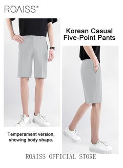 roaiss Men's Suit Shorts - Casual Sports Suit Shorts Straight Tube Lightweight Breathable Soft Shorts with Buttons  - Image 5