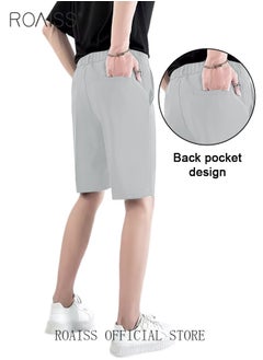 roaiss Men's Suit Shorts - Casual Sports Suit Shorts Straight Tube Lightweight Breathable Soft Shorts with Buttons  - Image 4