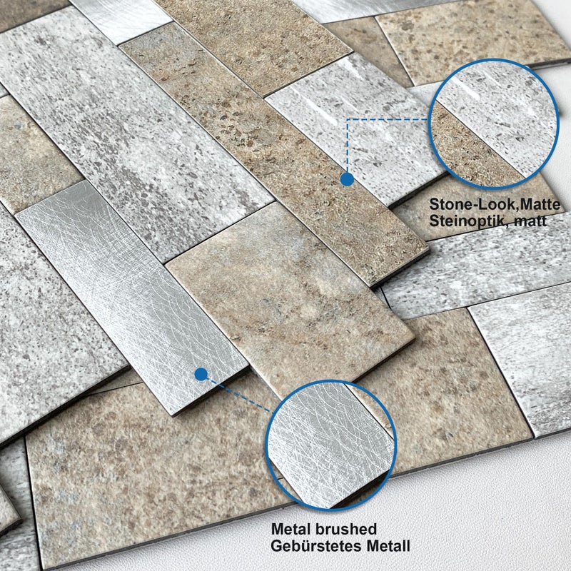 M MOFIT MOFIT Backsplash Tile for Kitchen Peel and Stick Stone Matte Finish,Bathroom Tiles Stickers 3D Wall Panel Linear Mosaic Marble Backsplash Waterproof(10sheets,Castle Brown) - Image 2