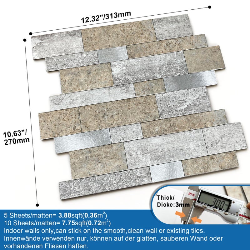 M MOFIT MOFIT Backsplash Tile for Kitchen Peel and Stick Stone Matte Finish,Bathroom Tiles Stickers 3D Wall Panel Linear Mosaic Marble Backsplash Waterproof(10sheets,Castle Brown) - Image 5