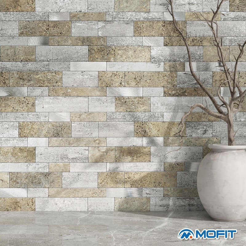 M MOFIT MOFIT Backsplash Tile for Kitchen Peel and Stick Stone Matte Finish,Bathroom Tiles Stickers 3D Wall Panel Linear Mosaic Marble Backsplash Waterproof(10sheets,Castle Brown) - Image 4
