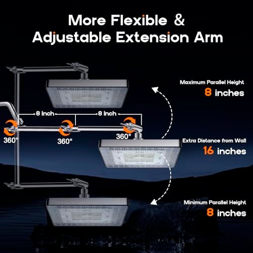 PinWin LED Shower Head, 8'' Large LED Rainfall Shower Head with 16'' Adjustable Upgraded Extension Arm,High Pressure Handheld Spray with LED Color Changing Based on Water Temperature,Easy Installation - Image 4