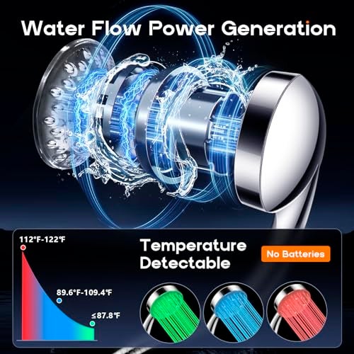 PinWin LED Shower Head, 8'' Large LED Rainfall Shower Head with 16'' Adjustable Upgraded Extension Arm,High Pressure Handheld Spray with LED Color Changing Based on Water Temperature,Easy Installation - Image 3