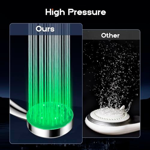 PinWin LED Shower Head, 8'' Large LED Rainfall Shower Head with 16'' Adjustable Upgraded Extension Arm,High Pressure Handheld Spray with LED Color Changing Based on Water Temperature,Easy Installation - Image 5